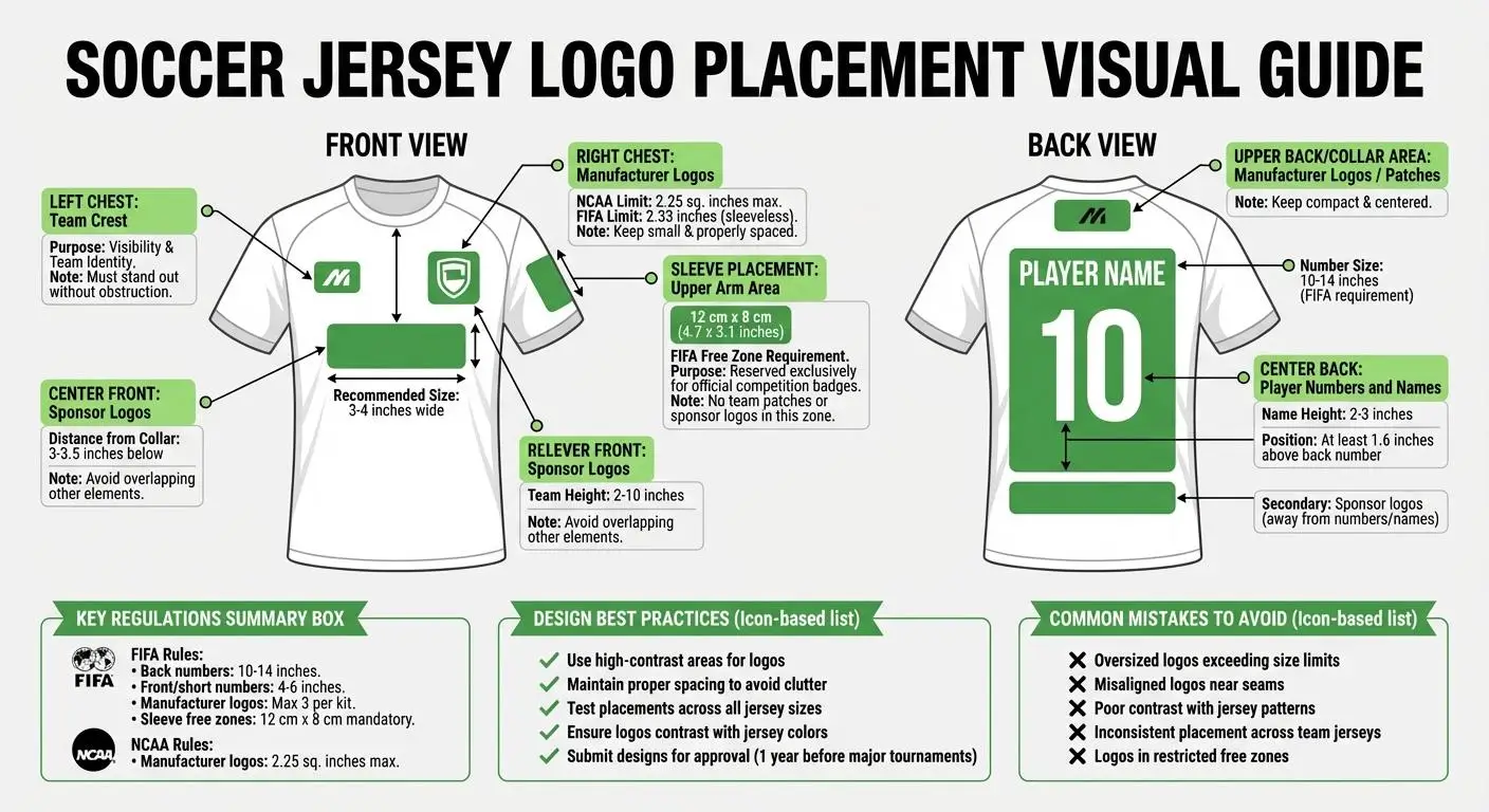 Soccer jersey logo, sponsor, name and number placement guide
